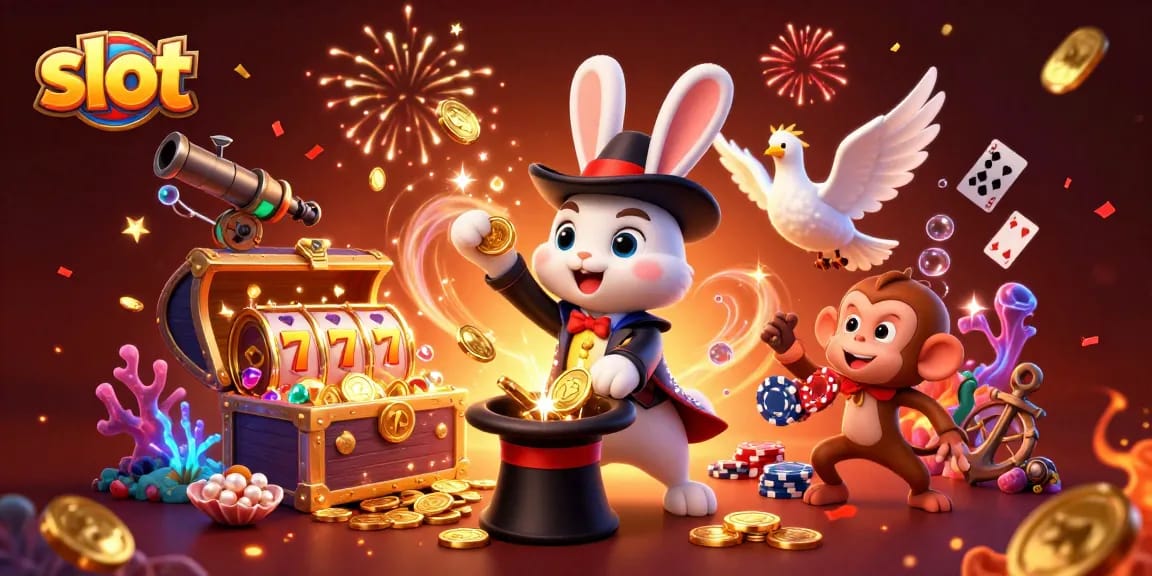 Spin the slot reels with magical characters and gold coins in this vibrant casino scene.