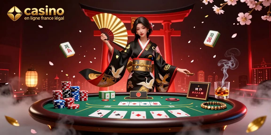 Vivez l'excitation des casinos en ligne France légal avec une scène de jeu élégante remplie d'éléments vibrants.