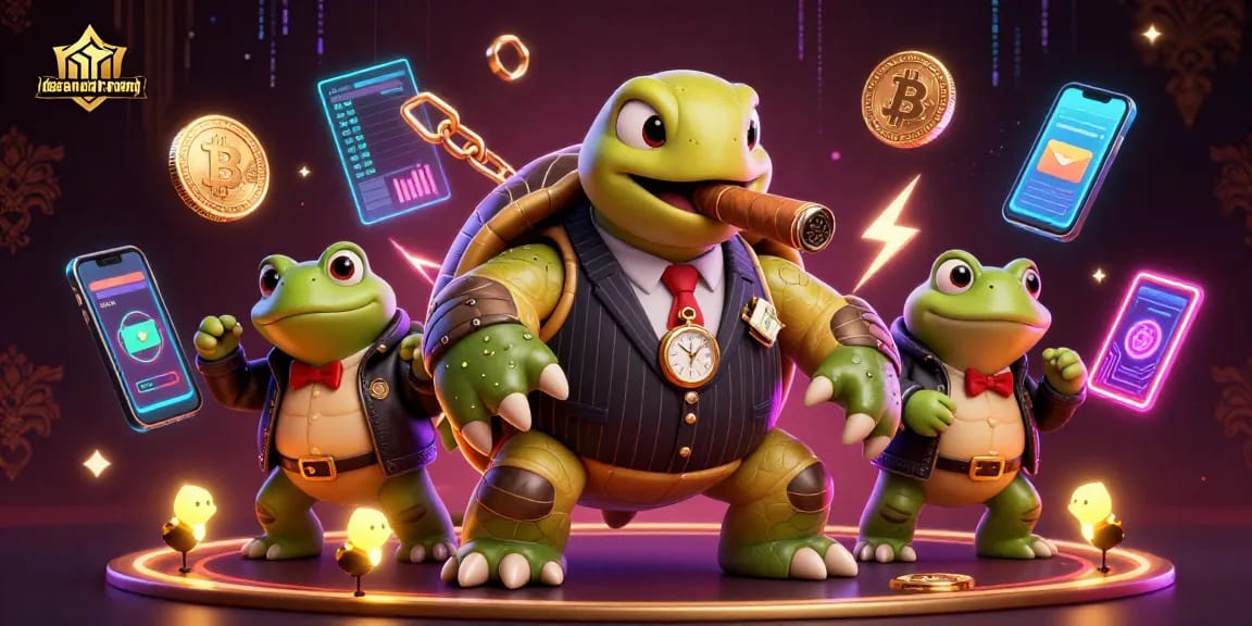 dacsandatphanrang features a vibrant 3D scene with a turtle and bullfrog enforcers on a casino floor.