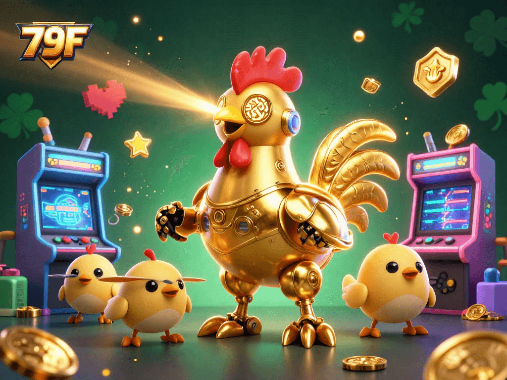 Ative os slots do 79F com o robô galo dourado e drones frenéticos no cassino.