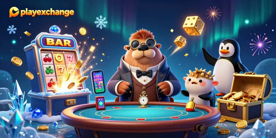 Experience the thrills at playexchange with a walrus, penguin dealer, and pufferfish in an underwater casino.
