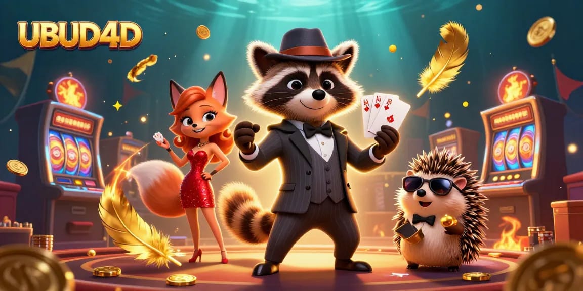 Experience the thrill of UBUD4D with a royal flush and vibrant, dynamic casino elements.