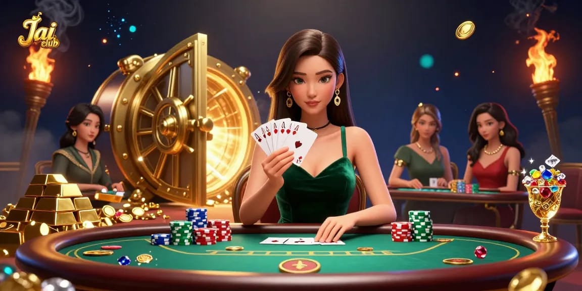 Engage with the vibrant Jai club gaming scene at a luxury poker table, showcasing strategic play.