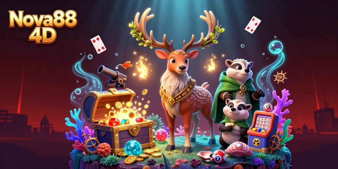 Engage in thrilling lottery adventures with Nova88 4D featuring vibrant game elements and exciting characters.