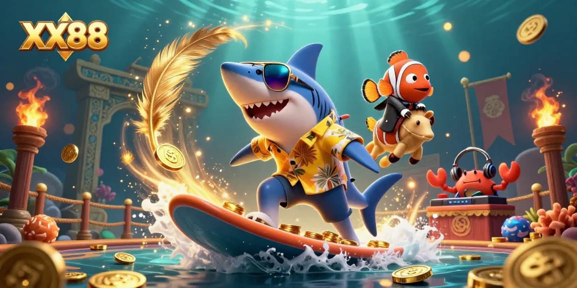 Experience excitement at XX88 with a vibrant scene of animated sea creatures embodying the thrill of online casino adventures.