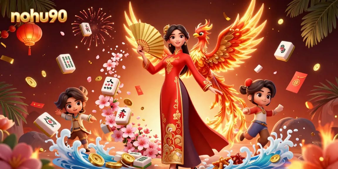 Engage in thrilling gameplay at nohu90 with vibrant visuals featuring traditional decorations and lucky symbols.