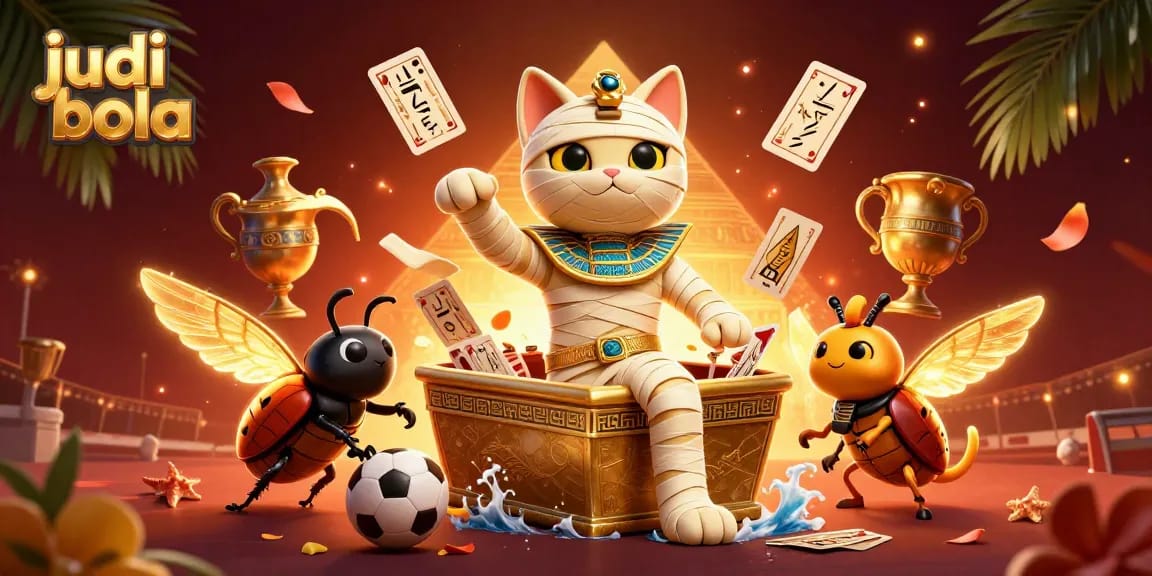 Experience the thrill of judi bola with a vibrant 3D illustration featuring sports betting elements and a dynamic scene.