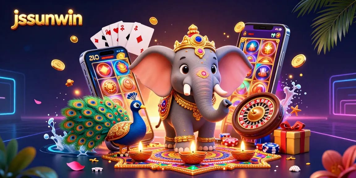 Engage with jssunwin's vibrant gaming scene featuring rich 3D illustrations of casino excitement.