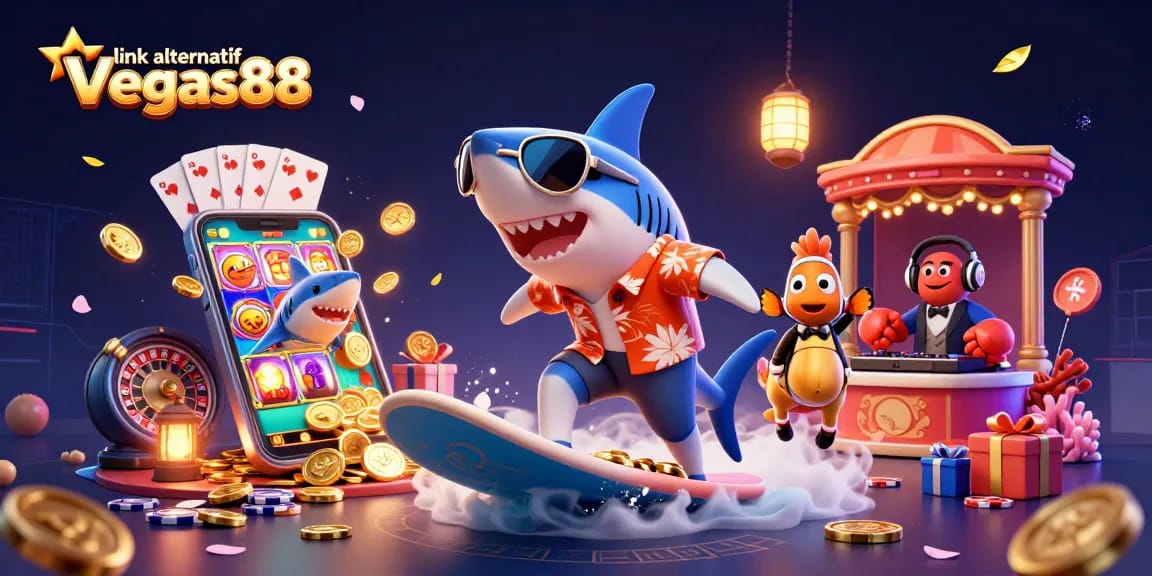 Menangkan permainan slot di link alternatif vegas88 dengan ilustrasi 3D menarik yang menggambarkan karakter kartun.