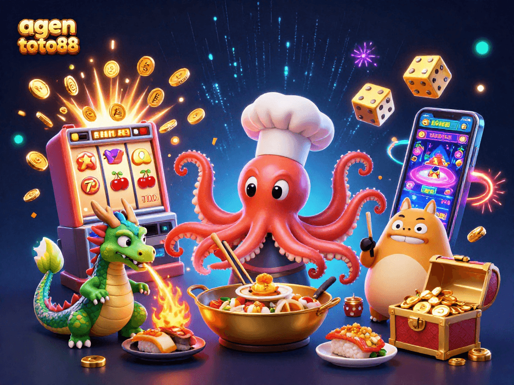 Win big with agen toto88 while experiencing a vibrant 3D casino scene full of exciting game elements.