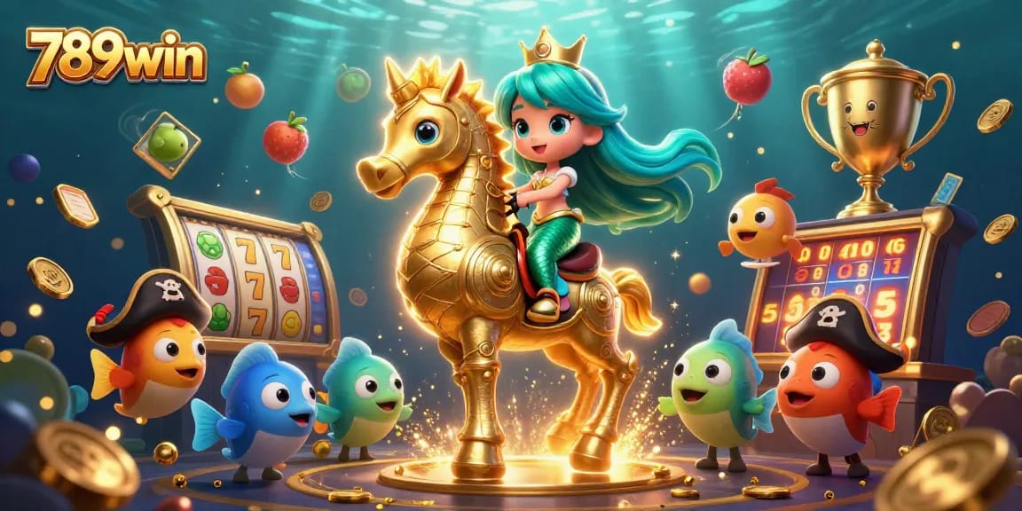 Experience winning dynamics with 789win in an ultra-detailed casino scene featuring iconic slot elements.