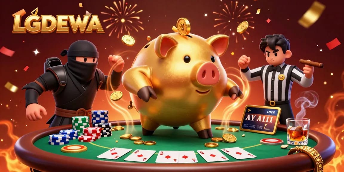 Engage in thrilling gameplay with LGODEWA's dynamic 3D casino scene featuring vibrant elements and excitement.
