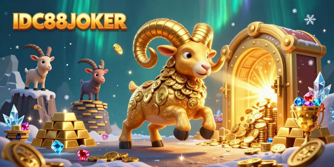 Experience the thrill with IDC88JOKER in a vibrant 3D casino scene filled with treasures.