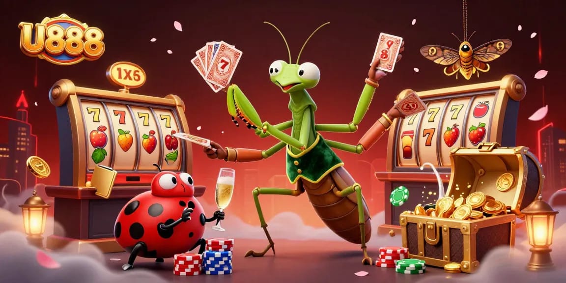 Experience thrilling slots gaming with U888 featuring dynamic character scenes and vibrant casino elements.