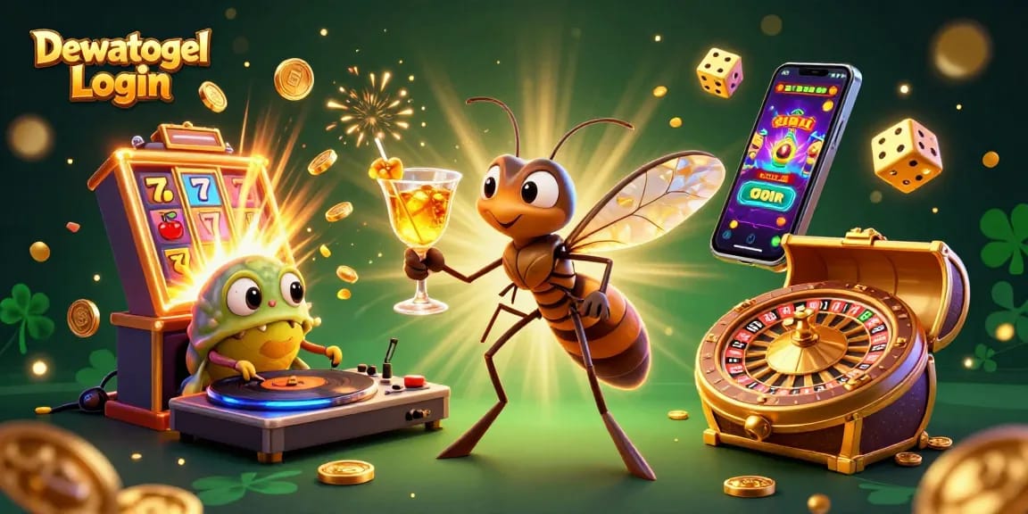 Dewatogel Login showcases a vibrant casino scene with animated characters and exciting game elements.