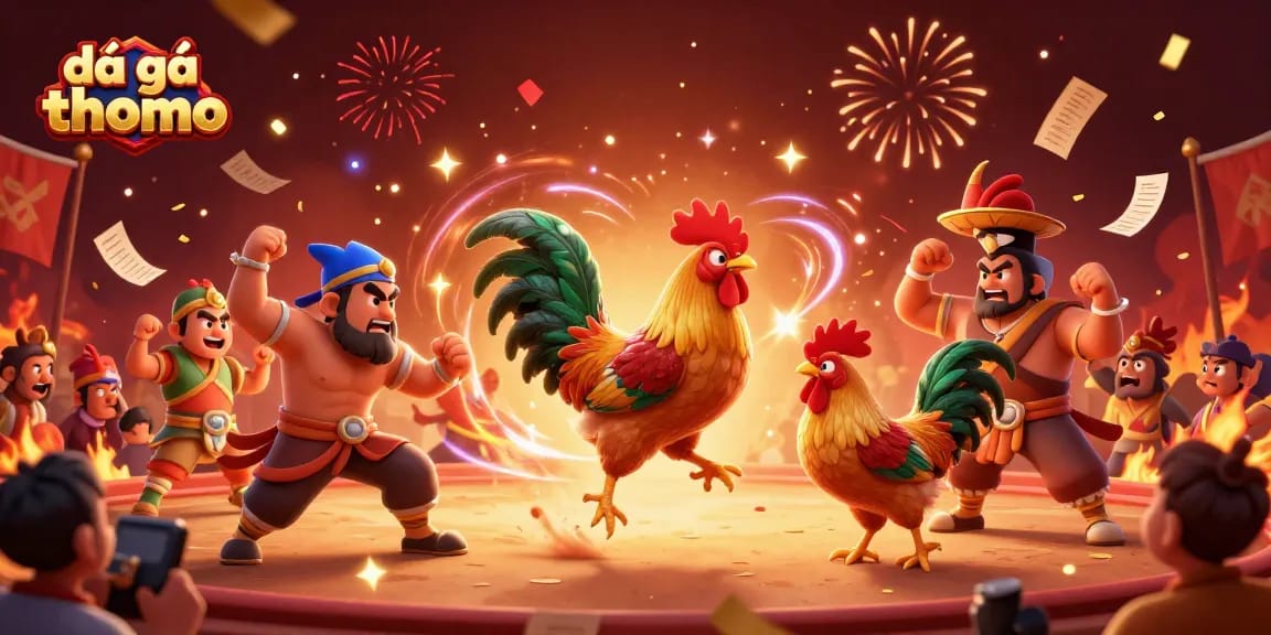Experience intense đá gà thomo action in a vibrant arena with warriors, dynamic betting elements, and cultural flair.