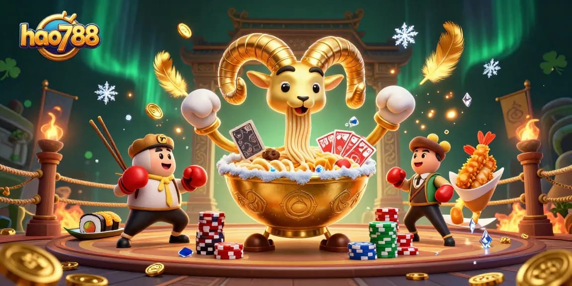 Mainkan slot seru di hao788: ilustrasi 3D ramen raksasa dan pemandangan kasino menarik.