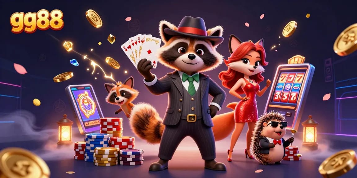 Experience the thrill of gg88 casino with vibrant game elements and dynamic characters alive in a 3D illustration.