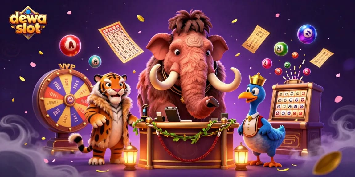 Experience the excitement of dewa slot gaming with a vibrant 3D casino scene featuring dynamic characters and colorful elements.