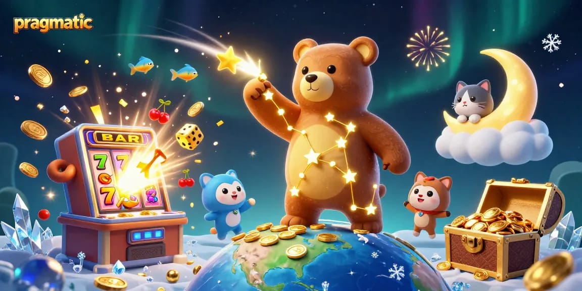 Engage with pragmatic slot games featuring vibrant characters and jackpot explosions in this colorful illustration.