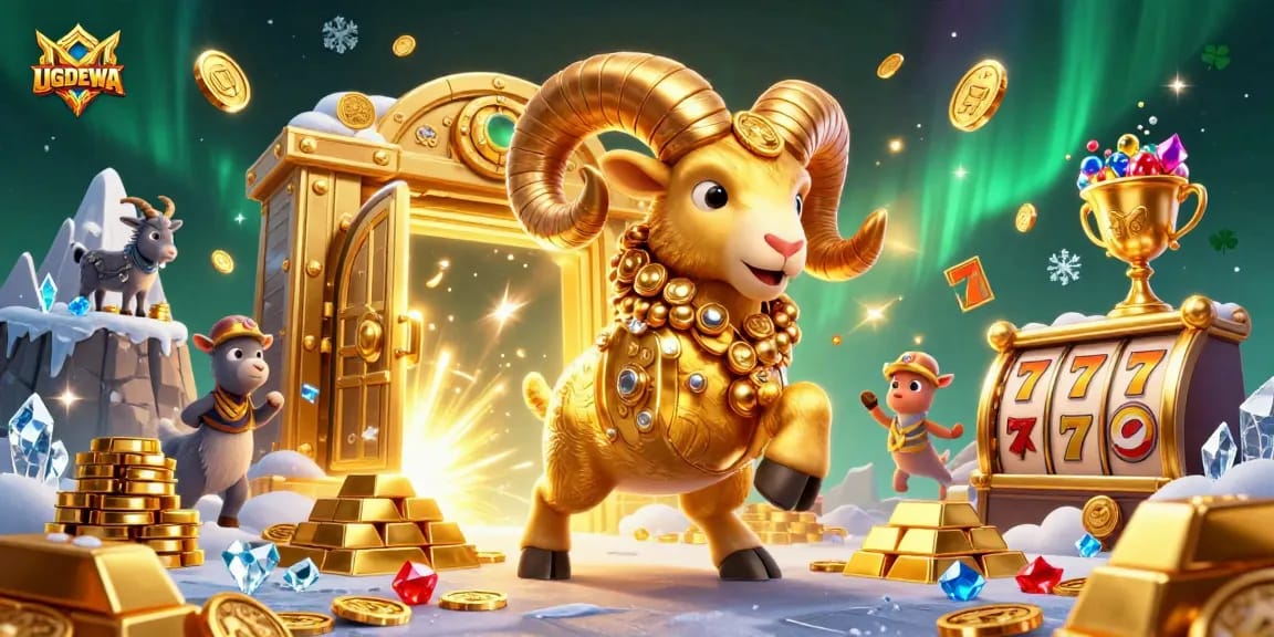Experience the excitement of UGDEWA with dynamic slot symbols and golden treasures bursting into view.