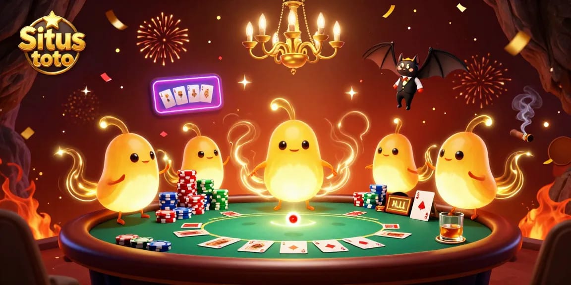 Experience Situs toto excitement in a vibrant cave casino illuminated by glowing characters.