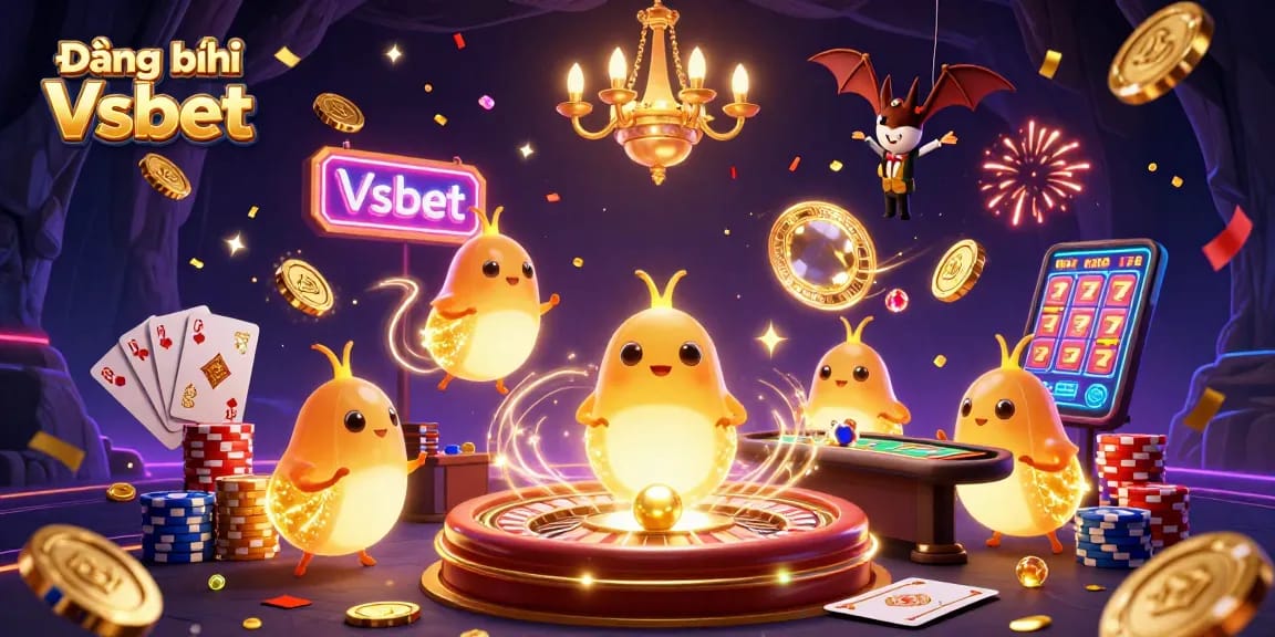 Engage with Đăng ký Vsbet in a vibrant casino scene featuring lively glowworms illuminating the gaming ambience.
