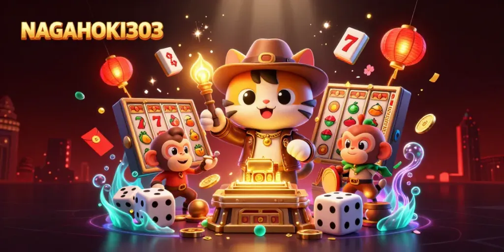 Gambarkan NAGAHOKI303 dengan kucing arkeolog bercelana kulit menemukan artefak kasino di kuil.