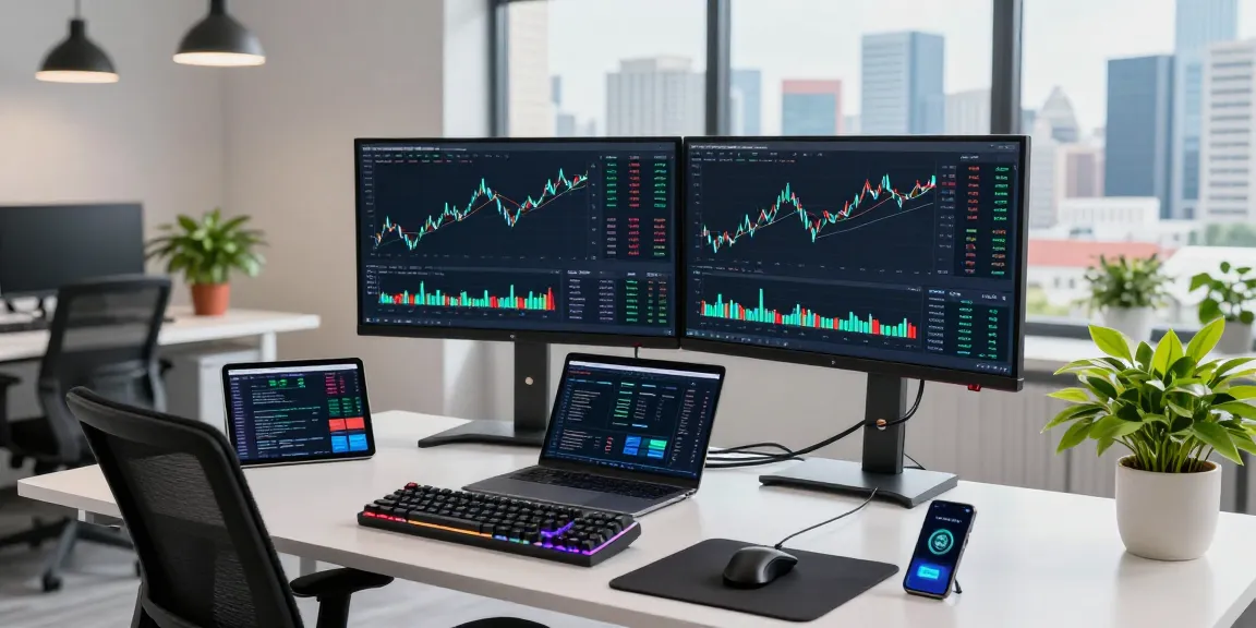 Playexch247 professional cryptocurrency trading setup featuring multiple monitors, DeFi analytics, and secure wallet access.