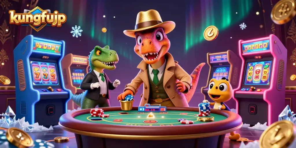 Menangkan permainan kasino dengan kungfujp, velociraptor cerdik menghitung kartu di meja blackjack.
