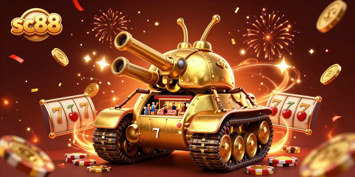 Spin to win at sc88 with a golden beetle tank casino, packed with festive slots and confetti!