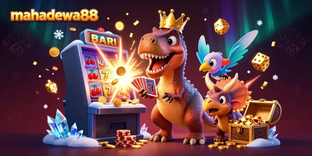 Experience thrilling online slots and jackpots with mahadewa88 featuring playful 3D characters and vibrant casino elements.