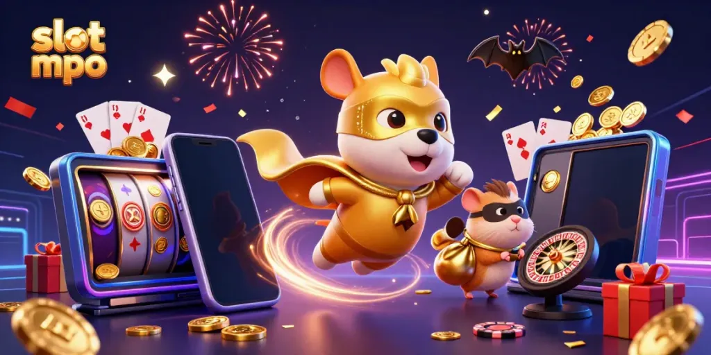 Experience excitement and winnings with slot mpo in this vibrant casino-themed illustration.