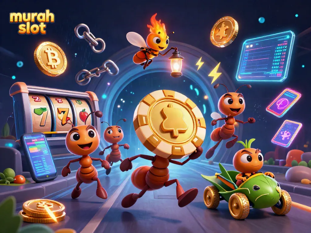 Slot online murah slot menampilkan semut mencuri chip poker emas dengan aksi dinamis.