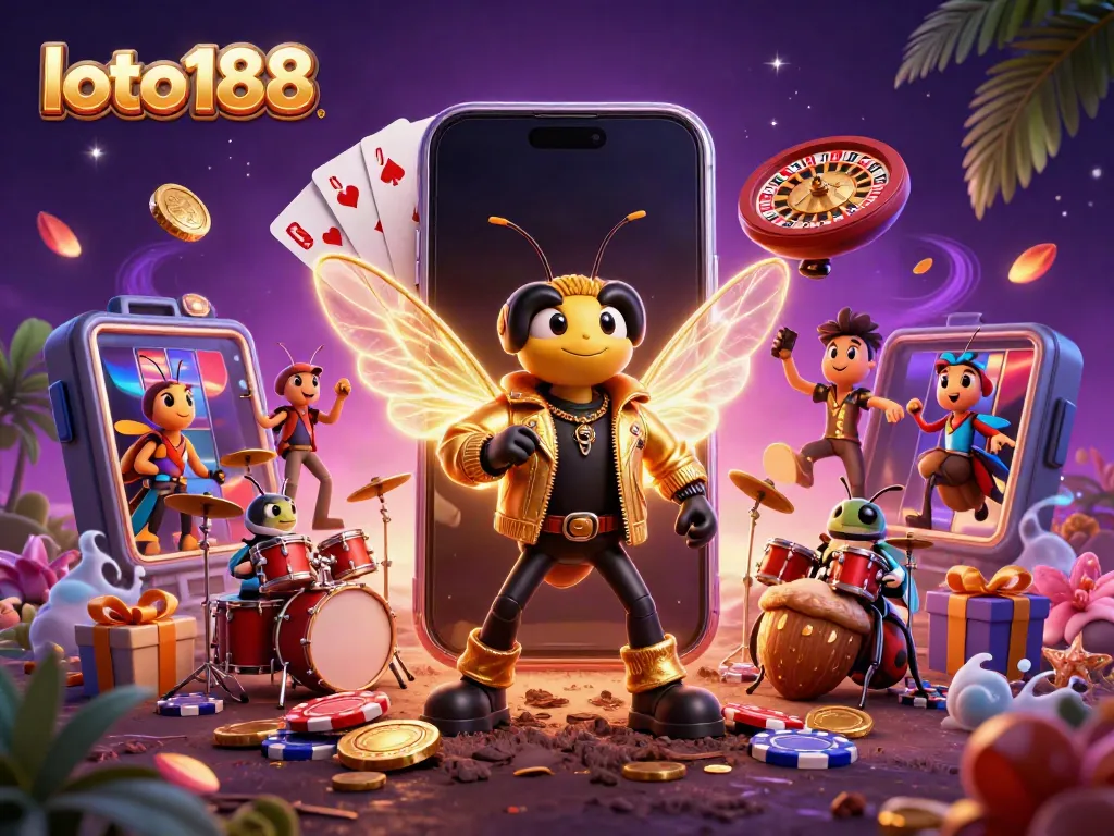 Experience thrilling winning moments with loto188 in this vibrant 3D casino scene.