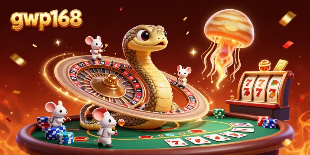 Momen seru di gwp168 saat bermain slot dan poker, dikelilingi keceriaan permainan kasino.
