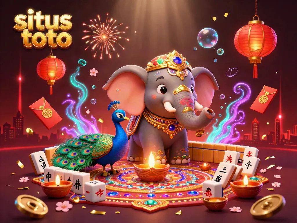 Experience the vibrant world of situs toto with a Diwali-themed elephant and dynamic gambling elements.