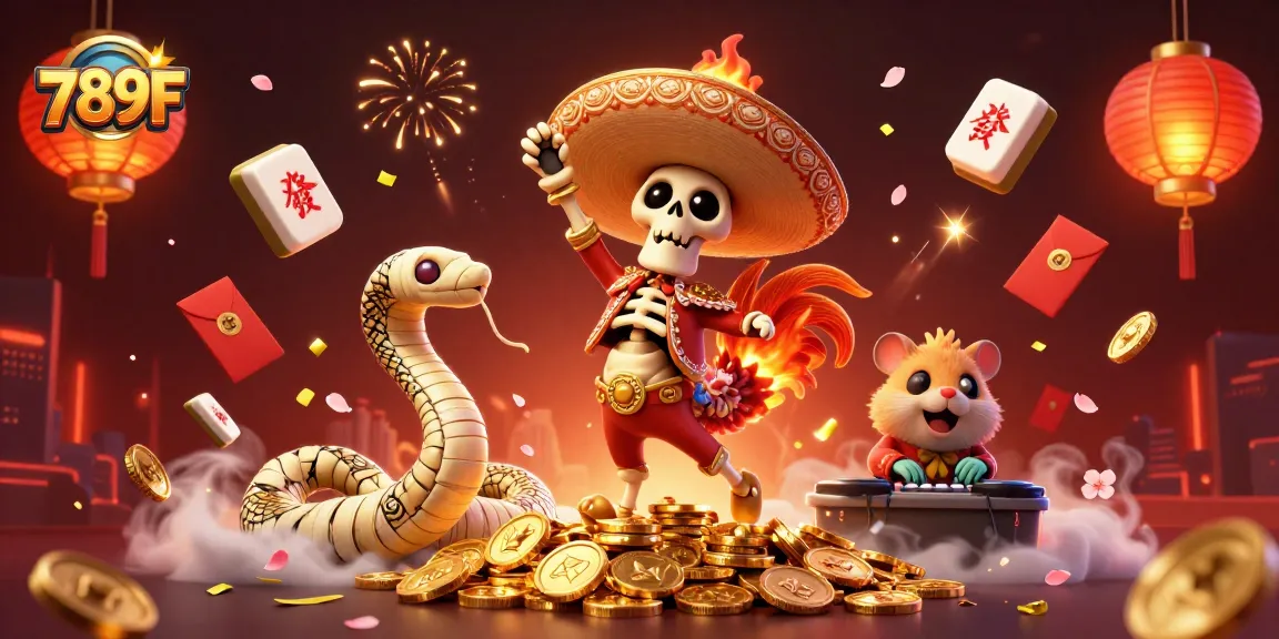 Experience the vibrant excitement of 789F with a lively casino scene featuring unique gaming characters.