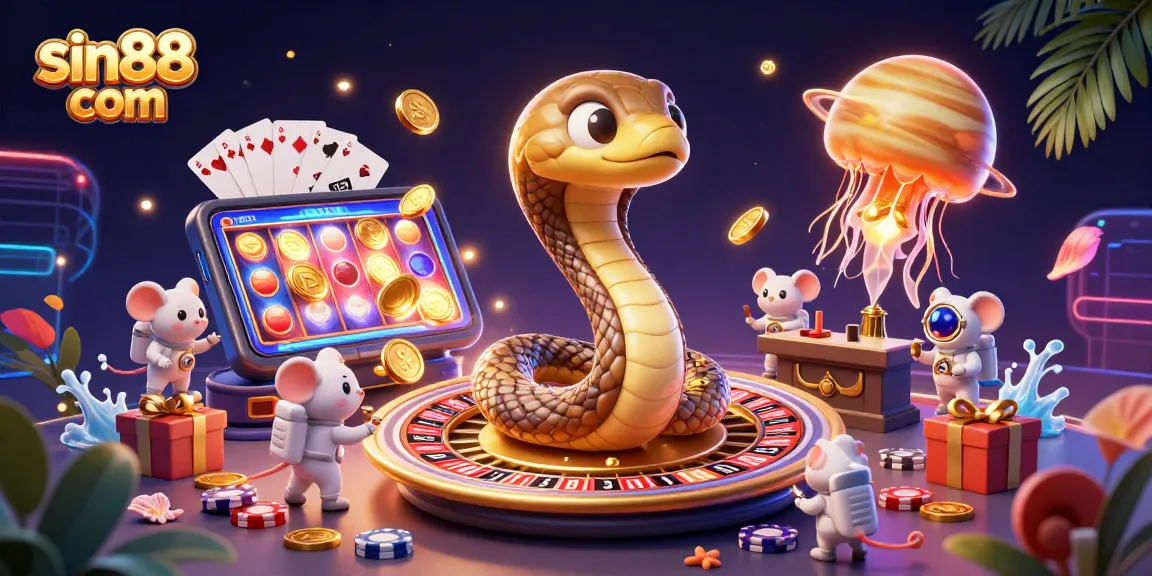 Experience thrilling bets as astronaut mice engage with sin88 com's roulette universe and vibrant slot games.
