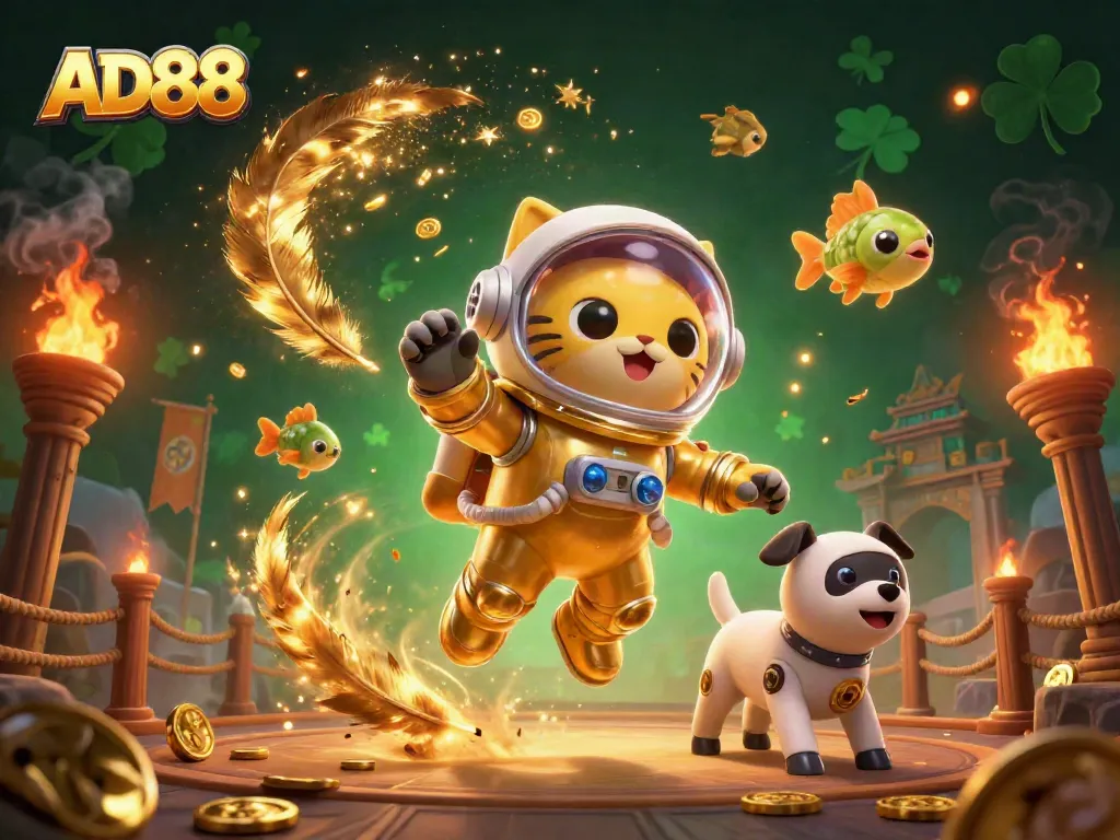Engage with AD88's vibrant casino universe, featuring playful characters in a thrilling gaming scene.