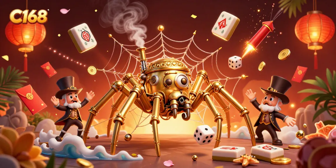Engage with C168's dynamic casino world, featuring golden spider and Victorian fly amidst vibrant game elements.