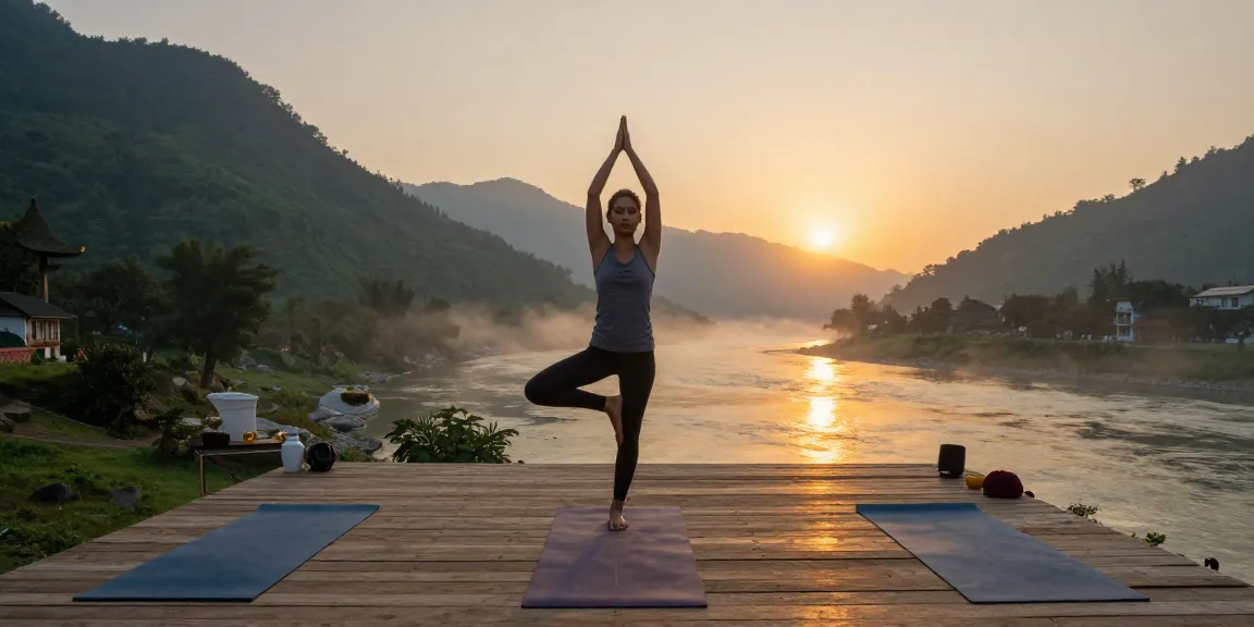 Practicing 200 hour yoga teacher training in rishikesh during sunrise, surrounded by nature and a calm atmosphere.