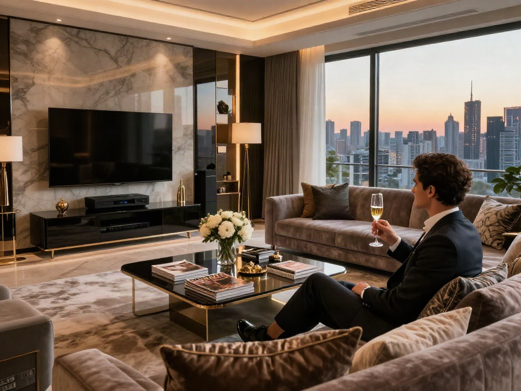 Gaya hidup mewah LUXURY 111 dengan pemandangan kota dari apartemen bergengsi.
