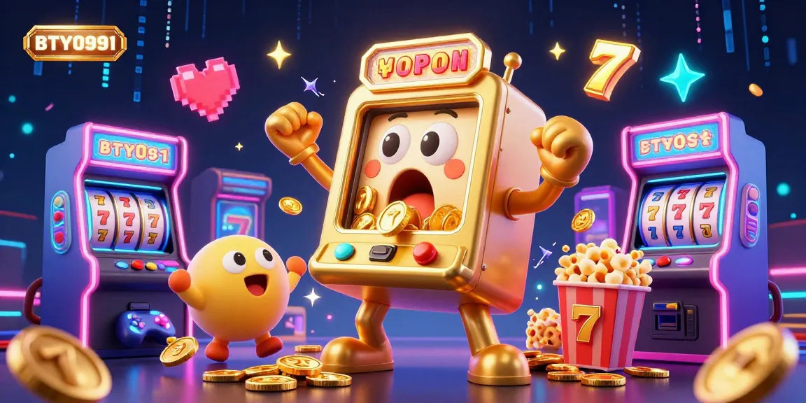Experience the excitement of BTY0991 as animated slot machines celebrate a big win with colorful gaming elements!