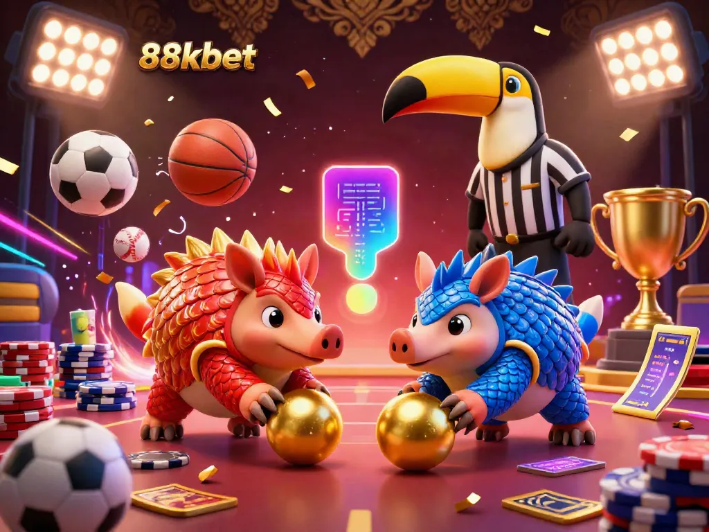 Experience thrilling wins with 88kbet as rival pangolins engage in dynamic gameplay amidst colorful casino elements.