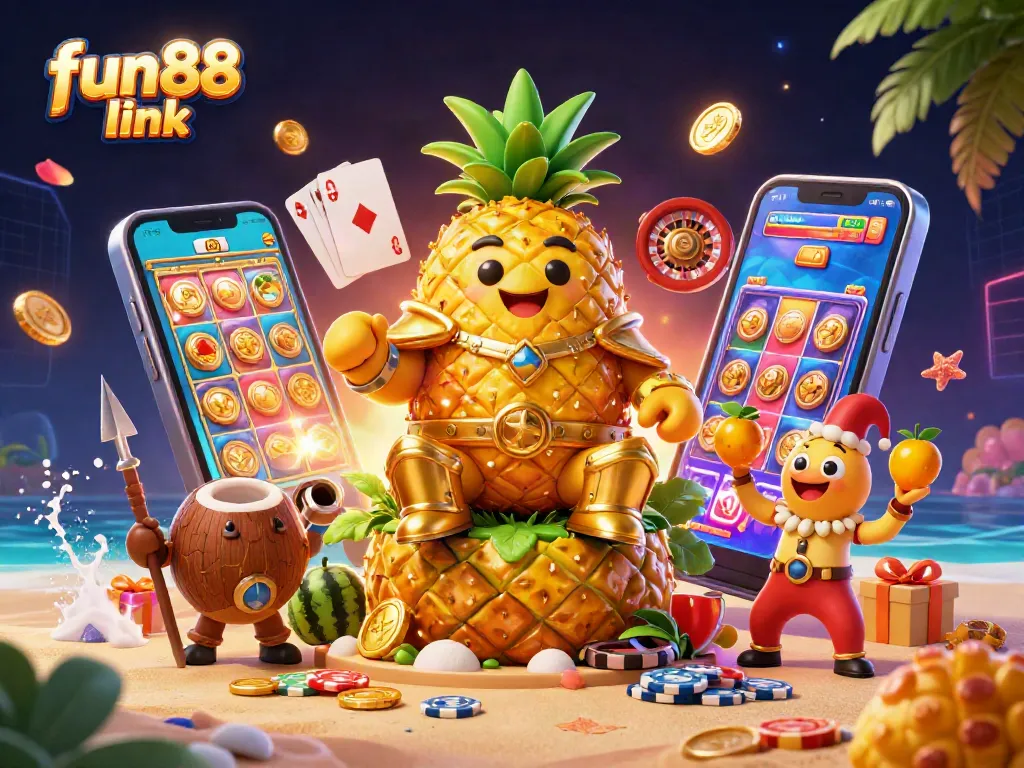 Spin the reels and win big at fun88 link with vibrant tropical casino characters and dynamic game elements.