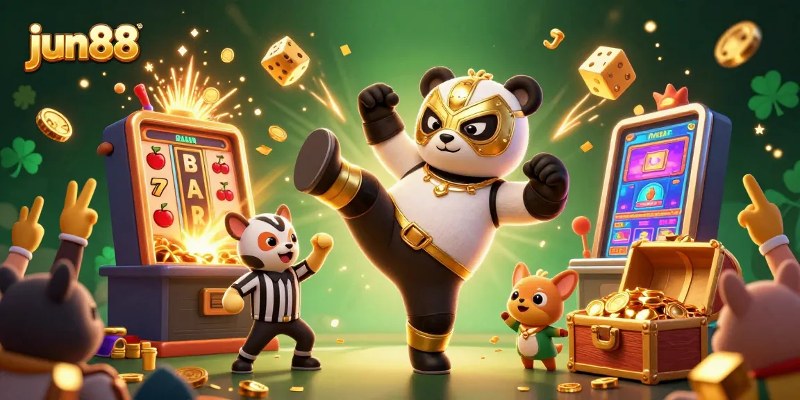 Experience thrilling games at jun88 with a dynamic scene filled with excitement, champions, and rich casino elements.