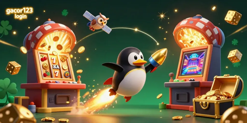 Win big with gacor123 login as the golden penguin takes on a jackpot journey through a cosmic casino.