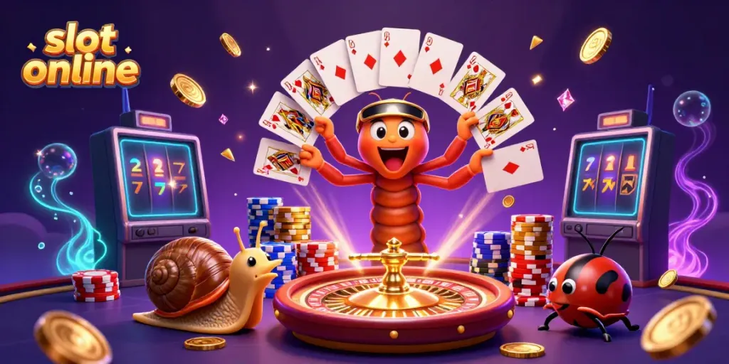 Experience thrilling gameplay at slot online with a lively 3D casino scene featuring an animated dealer and colorful game elements.