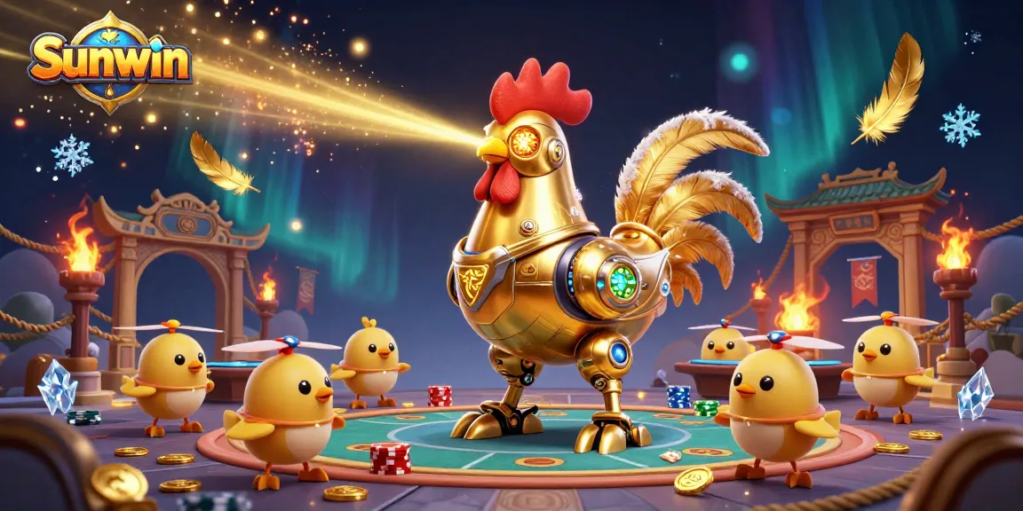 Engage in thrilling online gambling at Sunwin with vibrant 3D illustration of gaming elements and golden coins.